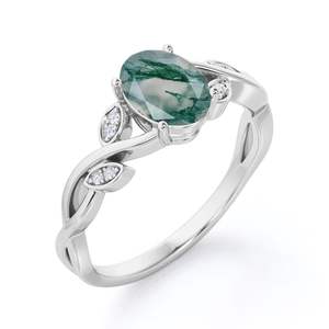 Personalizable 0,6 quilates oval musgo ágata moissanita anillo de compromiso grabado arte decoración Split vástago boda joyería rubí diamante - Product Image 4