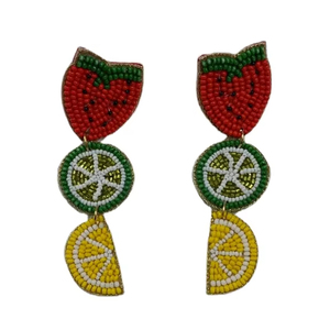 ต่างหูลูกปัดแก้วทำด้วยมือรูปทรงผลไม้ที่แตกต่างกันสำหรับผู้หญิงและผู้หญิงจากอินเดีย - Product Image 1