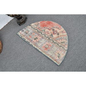 Alfombra de lana Vintage de 2,5x1,5 pies, color rojo y Beige, hecha a mano, área grande turca, área abstracta, piel Rectangular, diseño de retazos para pasillo, látex - Product Image 2