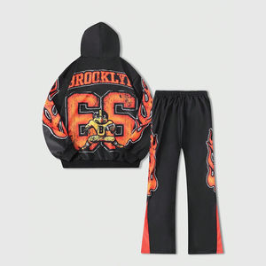 Nouvel ensemble de survêtement pour homme en polyester/coton respirant à séchage rapide, avec sweat à capuche zippé uni et pantalon large à cordon de serrage, vente en gros - Product Image 2