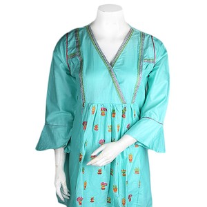 Traje de Algodón de 2 Piezas Bordado para Mujer - Cian - Product Image 2
