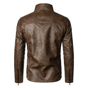Chaqueta de piel para motocicleta con cuello levantado informal a la moda de talla grande y logotipo personalizado al por mayor para Otoño e Invierno - Product Image 3