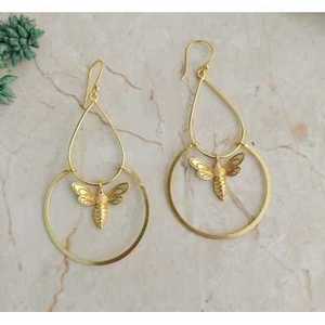 Brass Handmade Gold Plated Drop Earrings with Pearl and Diamond for Party Wedding <b>Gift</b> - Product Image 4