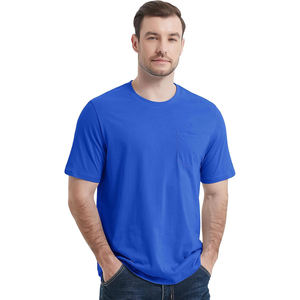 100% algodón antiarrugas de alta calidad, precio asequible, fabricante de camisetas, elegante Camiseta con bolsillo de cuello redondo para uso diario - Product Image 3