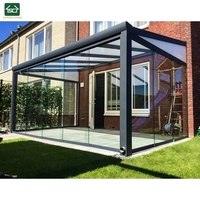 Couverture de véranda murale en polycarbonate pour jardin d'hiver, patio, terrasse, toit avec porte coulissante multirail en verre