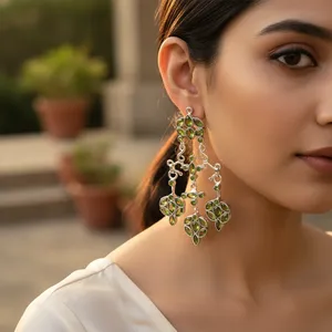 925 Silver <b>Peridot</b> Dangle <b>Earrings</b> for Women Freshwater Pearl Drop <b>Earrings</b> Gold Plating Emerald Flower-shaped Gemstone Jewelry - Product Image 3