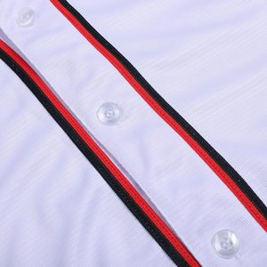 White <b>Baseball</b> Jersey Red Black Trim Button Front Short Sleeve Unisex Adult Regular Fit Breathable Mesh Polyester Custom Sport - Product Image 6