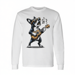 Camiseta Premium de Manga Larga con Diseño de Perro Boston Terrier Tocando la Guitarra y Cantando para Amantes de las Mascotas - Producto Promocional - Product Image 2
