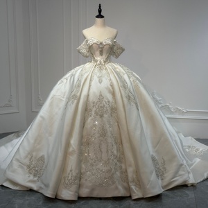 XS265 Magnifique robe de mariée en satin à épaules dénudées avec cristaux pour femmes - Product Image 1