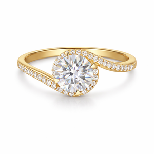 Bague de fiançailles en or massif 14 carats, style éternité, sertie d'un halo de diamants de laboratoire certifiés IGI, plaquée or, 1 carat, taille ronde - Product Image 1