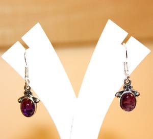 Boucles d'oreilles pendantes ethniques en argent sterling 925 faites à la main au Népal, avec pierres de guérison en améthyste et turquoise, bijoux tendance, cadeau idéal - Product Image 6