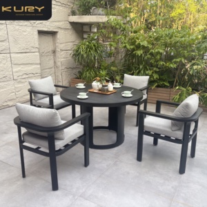 Ensemble de meubles de terrasse <span class=keywords><strong>vintage</strong></span> en aluminium, design élégant, 5 pièces, <span class=keywords><strong>table</strong></span> ronde de <span class=keywords><strong>bistrot</strong></span>, chaises de patio, meubles d'extérieur - Product Image 1