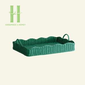 Plateau en rotin festonné de haute qualité OEM avec assiettes à vaisselle pour la décoration de table Bon prix Vente en gros à la main du Vietnam - Product Image 6