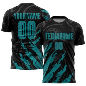 Alta calidad barato sublimación impresión personalizada azul amarillo niños camiseta de fútbol - Product Image 4