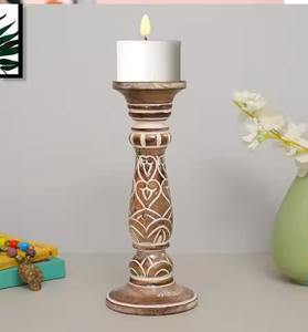 Bougeoir en bois sculpté avec finition blanche pour article décoratif de noël festival diwali - Product Image 1