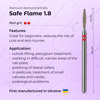 Fraise à ongles diamantée professionnelle à flamme sûre 1,8 mm, grain rouge, pour soins des cuticules et fabricant de marques privées