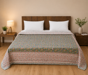 Jaipur Handmade Quilt Cotton Razai Bedspread Floral Print Bedding Lightweight Blanket King Queen Size Boho Bedspread - Product Image 3