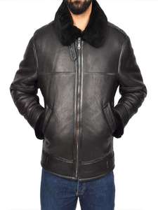 Chaqueta voladora de piel de oveja negra para hombre, chaquetas de piel de cordero de doble cara - Product Image 5