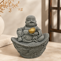 Statuette de Bouddha Yuanbao en pierre bleue sculptée à la main, statue du dieu de la richesse souriant pour la décoration Feng Shui de la maison et du bureau