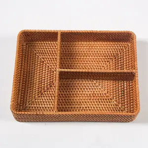 Premium Quality Compartment Trays <strong>Cutlery</strong> Utensils Cooking Tools Silverware Storage Basket <strong>Drawer</strong> <strong>Organizer</strong> Rattan Tray - Product Image 1