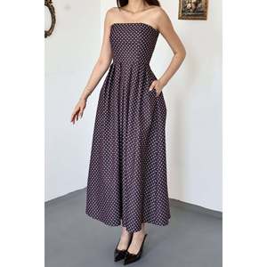 Robe plissée en denim à pois prune - Prune - Product Image 4