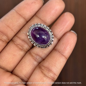 Bague en améthyste facettée de style bohème, faite à la main, en forme ovale, plaquée or rose 925, bijoux tendance pour femmes, vente en gros - Product Image 4