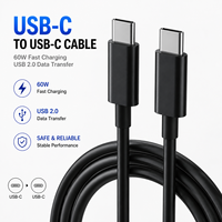 Cable USB-C a USB 2.0 de PVC de 1m, 20V 3A 60W, Carga Rápida, Conductor de Cobre Puro, Transferencia de Datos para Teléfono Móvil, Certificado CE/FCC/RoHS, Tacto Suave