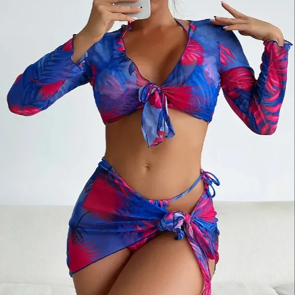 PASUXI Schlussverkauf Gürtel 3-teiliges Bikini-Set Blumenträger Überwurf Bademode Halter Bikini Tankini Badebekleidung Damen