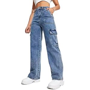 Breathable Plus Size <b>Women</b> <b>Elastic</b> <b>Waist</b> Winter <b>Jeans</b> 6 Packet Comfortable Cargo Style Multi Pockets Cotton Denim Full Length - Product Image 5