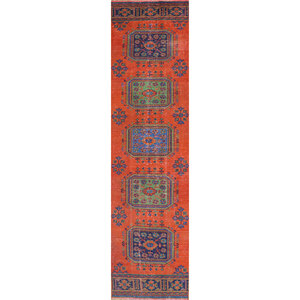 Vintage 9x12 Wool Rug <b>Red</b> & Orange Hand Knotted Medallion Puzzle Rectangle Abstract Patterns for Home Entryway Hallway-Pae-2481 - Product Image 1