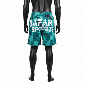 Shorts de bain en microfibre polyester 140 GSM de luxe, couleur turquoise, impression par sublimation graphique, logo personnalisé, vêtements de plage pour hommes - Product Image 3