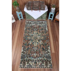 Alfombra Turca Vintage, Alfombra de 3.1x6.2 pies, Alfombra Geométrica con Detalles en Marrón - Product Image 1