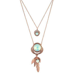 Gargantilla fina Urthn, collar de piedra de cristal con chapado en oro rosa, 2 capas, - Product Image 1