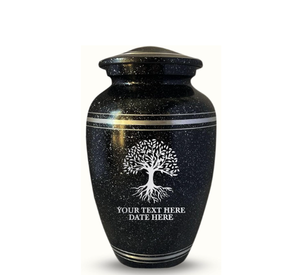 Personalized Human Cremation Urn for Adult Ashes Men Women Aluminum Urn with Name Date Design Black with Silver Rim Custom Size - Product Image 1