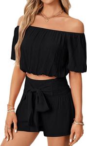 Ensemble deux pièces d'été pour femme en toile nylon/coton, style streetwear, avec crop top et short, écologique et à séchage rapide - Product Image 3