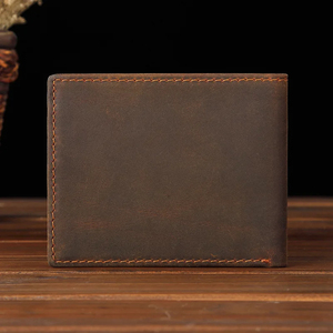 <b>Men's</b> Genuine Leather Slim <b>Wallet</b> With Striped Lining Fold Closure Card Holder Short Length Minimalist Design - Product Image 1