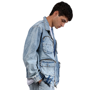 Veste en jean pour homme, streetwear tendance en denim déchiré, manteaux de cow-boy - Product Image 5