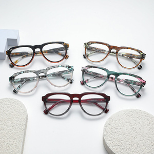 Montature per Occhiali in Acetato da Donna, Modello <span class=keywords><strong>Pantos</strong></span> Rotondo con Foro a Chiave, Bicolore Laminato a Righe, Fatto a Mano, Cerniera a Molla, OEM ODM Personalizzato, Ingrosso 2026 - Product Image 2