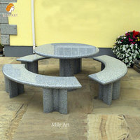 Table ronde en pierre naturelle sculptée à la main avec ensemble de chaises pour jardin et parc