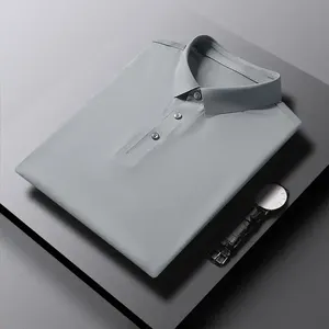 Polos de algodón 100% personalizados para hombre, camisas Polo de manga corta de Color sólido con logotipo propio estampado en blanco de talla grande para hombre - Product Image 6