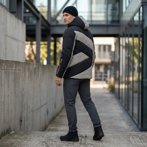 Chaqueta acolchada de invierno para hombre con capucha, diseño de bloques de color, cálida, con cremallera, para exteriores, OEM, ODM, venta al por mayor - Product Image 3