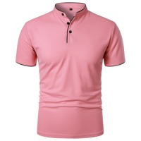 Chemise tricotée pour homme à manches courtes, col montant, couleur unie, style vintage, écologique, décontractée, respirante, infroissable et à séchage rapide