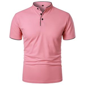 T-shirt d'été pour homme, couleur unie, manches courtes, col montant, décontracté, respirant, tricoté, de haute qualité - Product Image 4