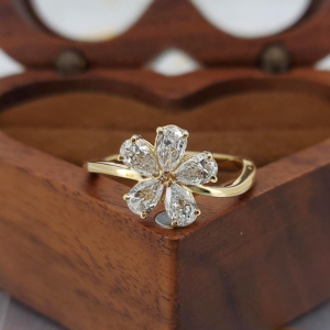 Luxury Flower Diamond <b>Ring</b> for Women <b>Adjustable</b> Gold Plated CZ Floral <b>Ring</b> - Product Image 1