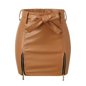 Jupe crayon en cuir de luxe pour femme, qualité supérieure, respirante, avec cordon de serrage en dentelle, taille naturelle, pour le printemps et l'extérieur, longueur mini - Product Image 1