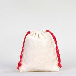 Red Cotton <b>Drawstring</b> <b>Pouch</b> 4 W X 5 H Screen Printed Logo Recyclable Fabric for Jewelry Packaging and Gift Promotion - Product Image 1