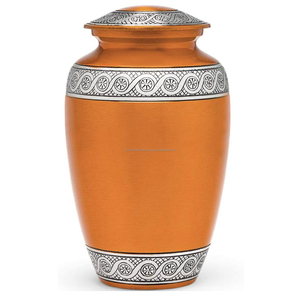Urne décorative orange foncé pour adultes de haute qualité pour cendres humaines Urne funéraire artisanale avec bande de fleurs - Product Image 6