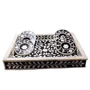 Plateau de service à manche en os de luxe exquis de qualité supérieure Plateau de service en os et en bois de qualité supérieure - Product Image 2