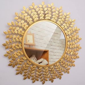 Miroir mural décoratif en métal fait à la main avec feuille d'or diamant moderne pour la maison, le salon, le mariage - Product Image 5