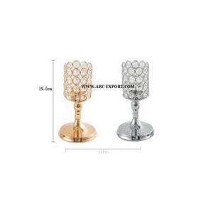 Ensemble de 2 bougeoirs modernes décoratifs de table en argent et or poli merveilleux nouveau support votif en cristal élégant à vendre - Product Image 1